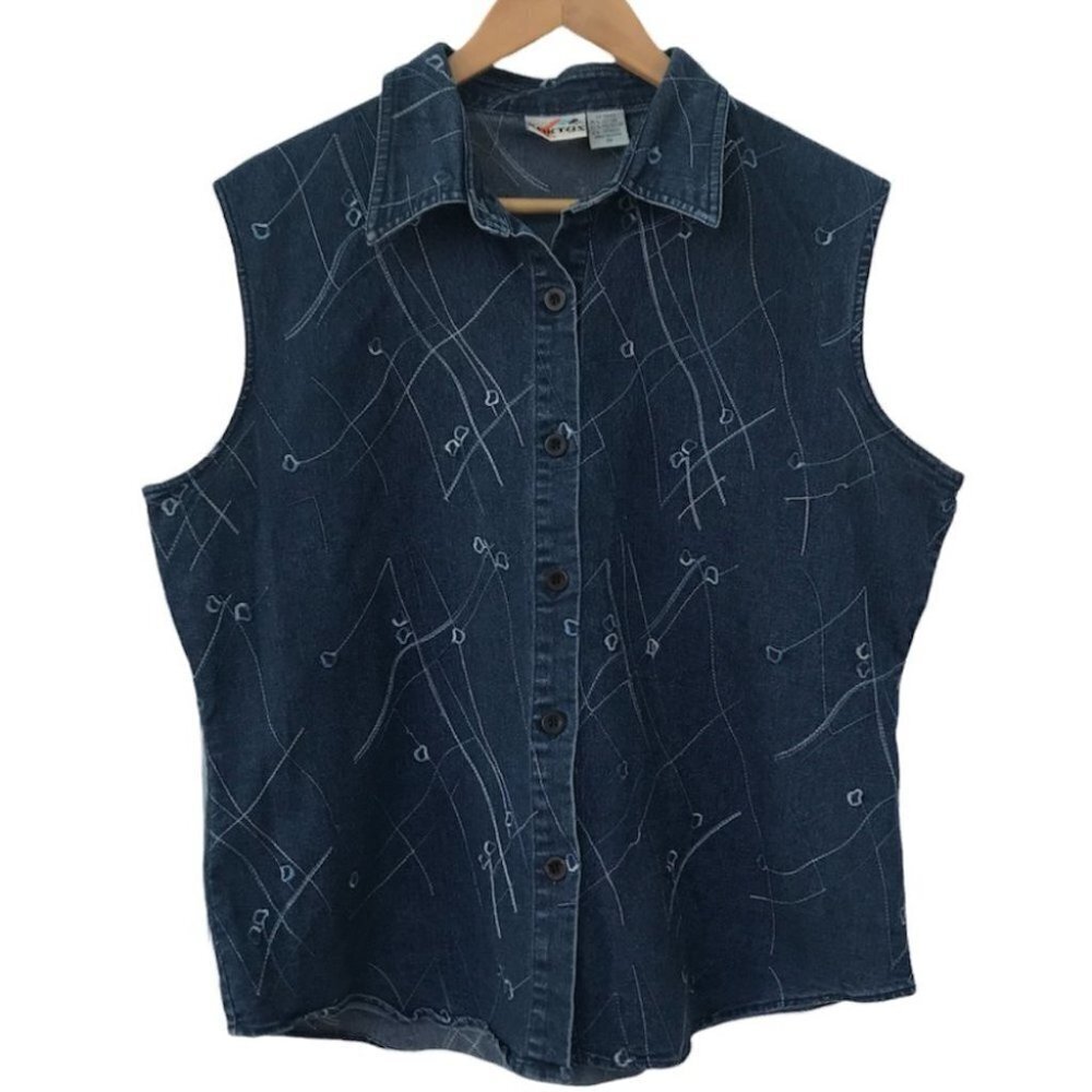 Vintage  Kaktus Denim Embroidered Vest